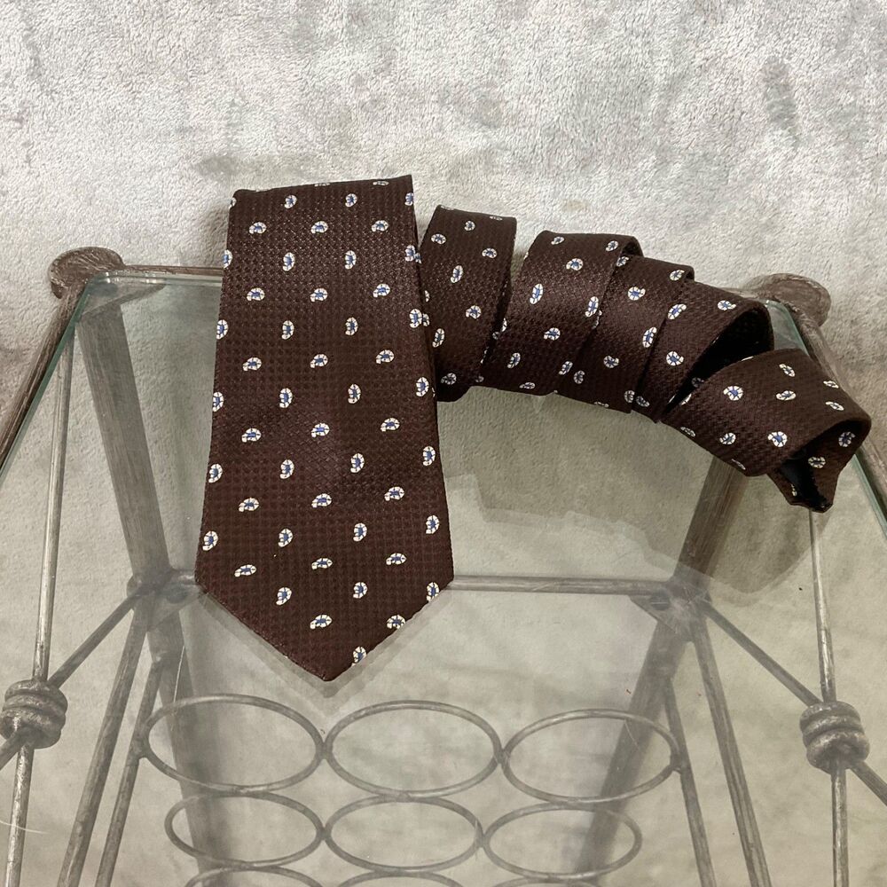 Suit Supply long Silk Tie paisley foulard Men Necktie 61”Lx 3.25”W Brown